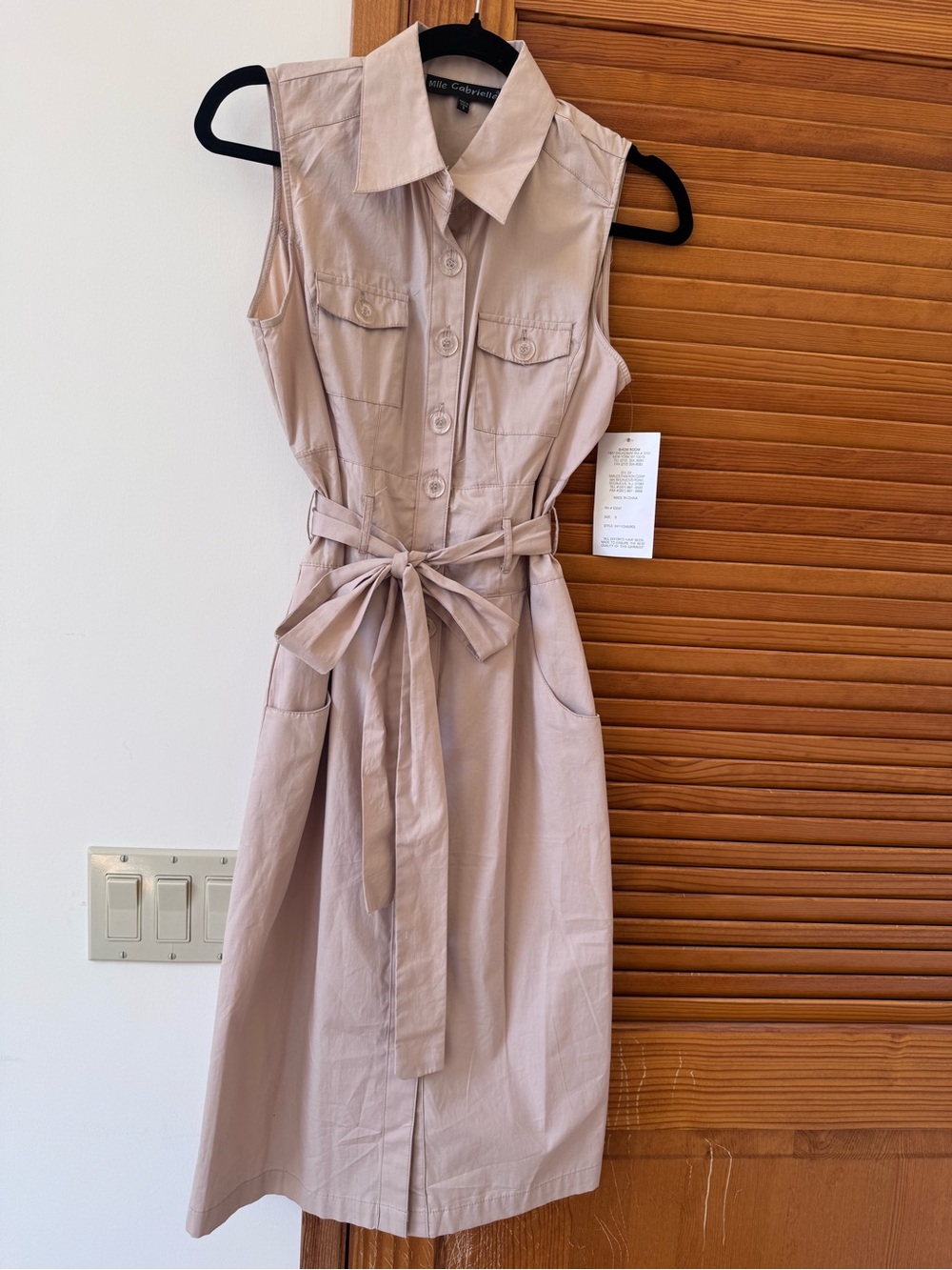 Sleeveless Belted Shirtdress in Light Beige by Mlle Gabrielle